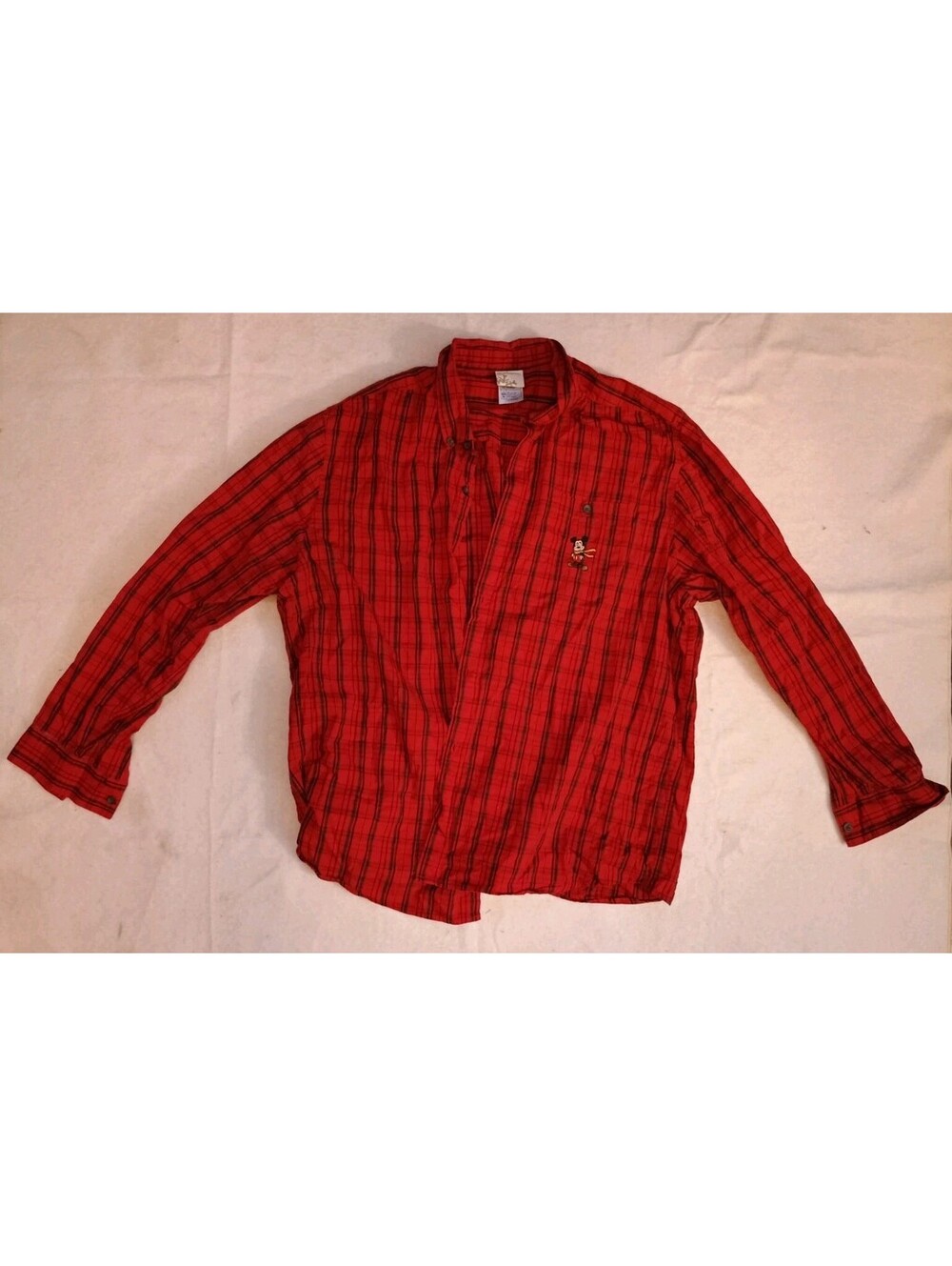 Disney Store Button Up Shirt Mens XL Red Plaid Long Sleeve Mickey Mouse